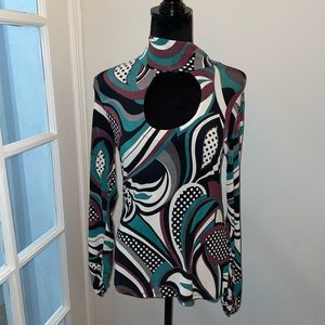 Bisou Bisou Vintage Long Keyhole Sleeve Stretchy Top Size Medium
